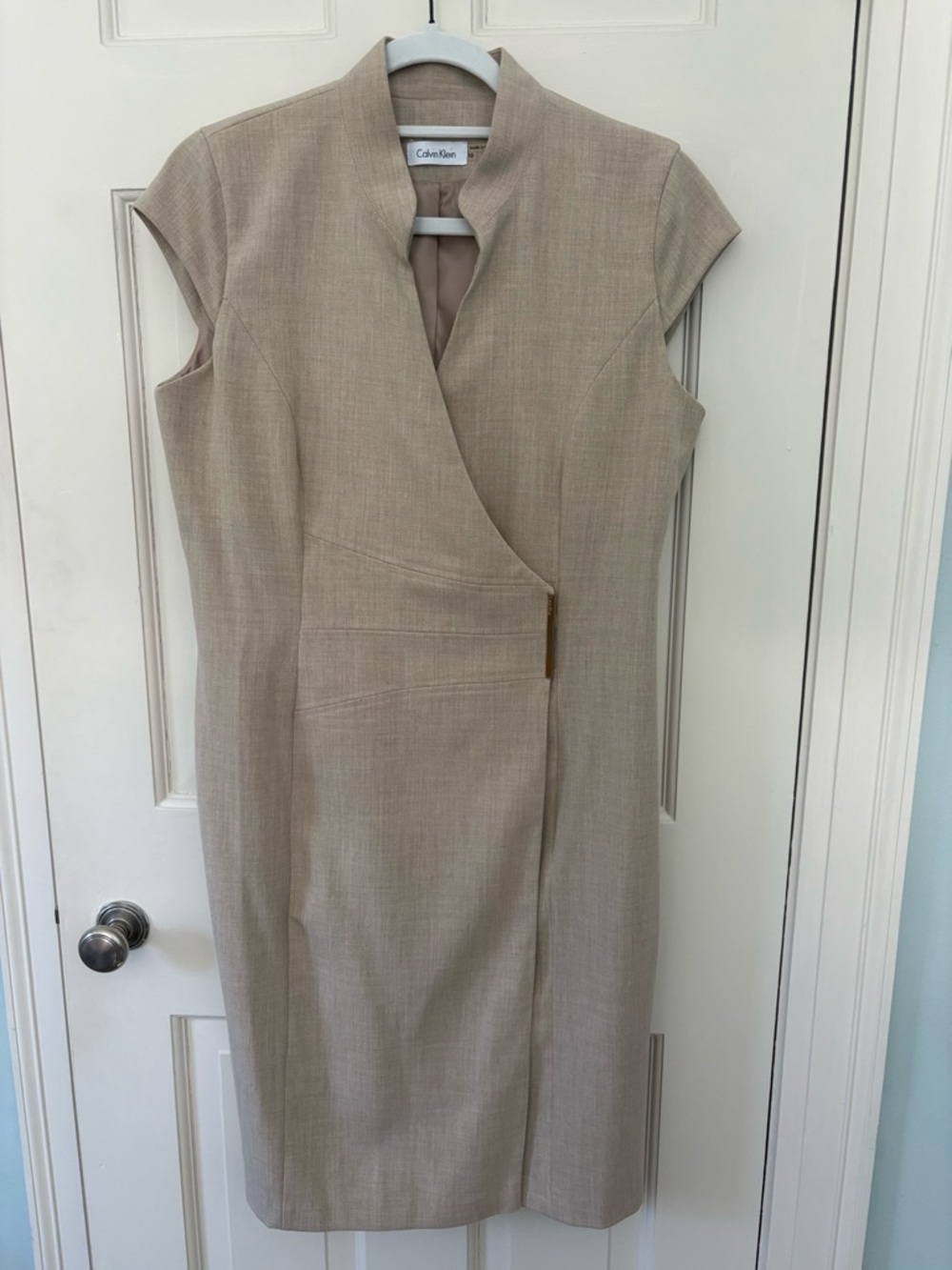 Calvin Klein Neutral Taupe Wrap-Front knee length Dress
